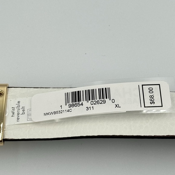 Michael Kors Belt Twist Reversible Leather MK Logo Buckle White‎ Khaki XL - Picture 4 of 6